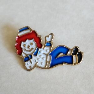 Vintage Raggedy Andy Pin Red Blue White Enamel Gold Tone 2"x1" collectible